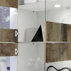 Wohnen Vitrinenschrank in Holz verwittert & Weiß HG - Olvenion