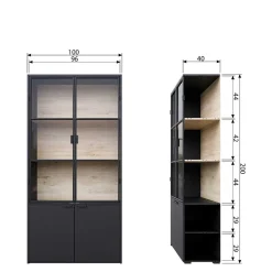 Vitrinenschrank in Kiefer und Schwarz - Angoro^Wohnen Outlet