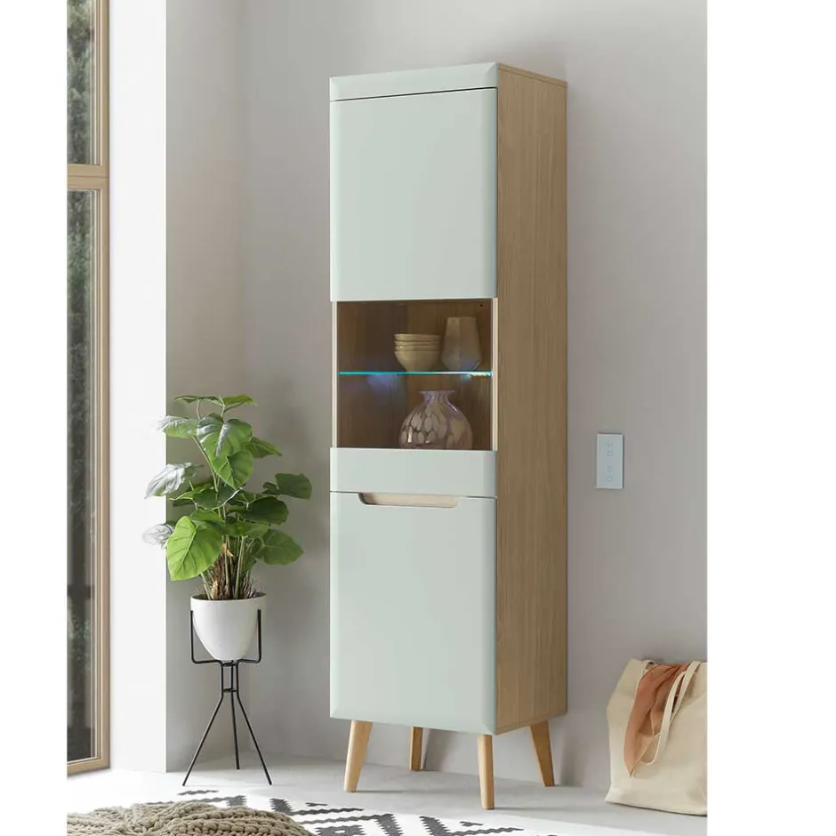 Vitrinenschrank in Mintgrün und Eiche - Armina^Wohnen Discount