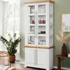 Wohnen Vitrinenschrank in Weiß mit Honig - Eyzaco