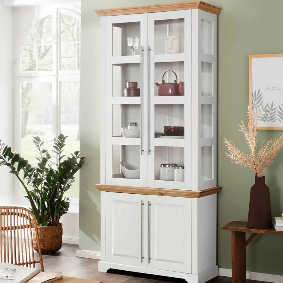 Wohnen Vitrinenschrank in Weiß mit Honig - Eyzaco