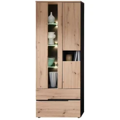 Vitrinenschrank in Wildeiche mit Grau - Kuetra^Wohnen Hot