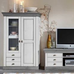 Wohnen Vitrinenschrank Mirandesca in Weiß mit Grau