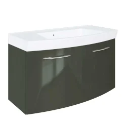 Wohnen Wand Waschtisch in Hochglanz Dunkelgrau 2-türig Mladen mit Becken