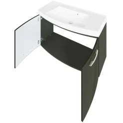 Wohnen Wand Waschtisch in Hochglanz Dunkelgrau 2-türig Mladen mit Becken