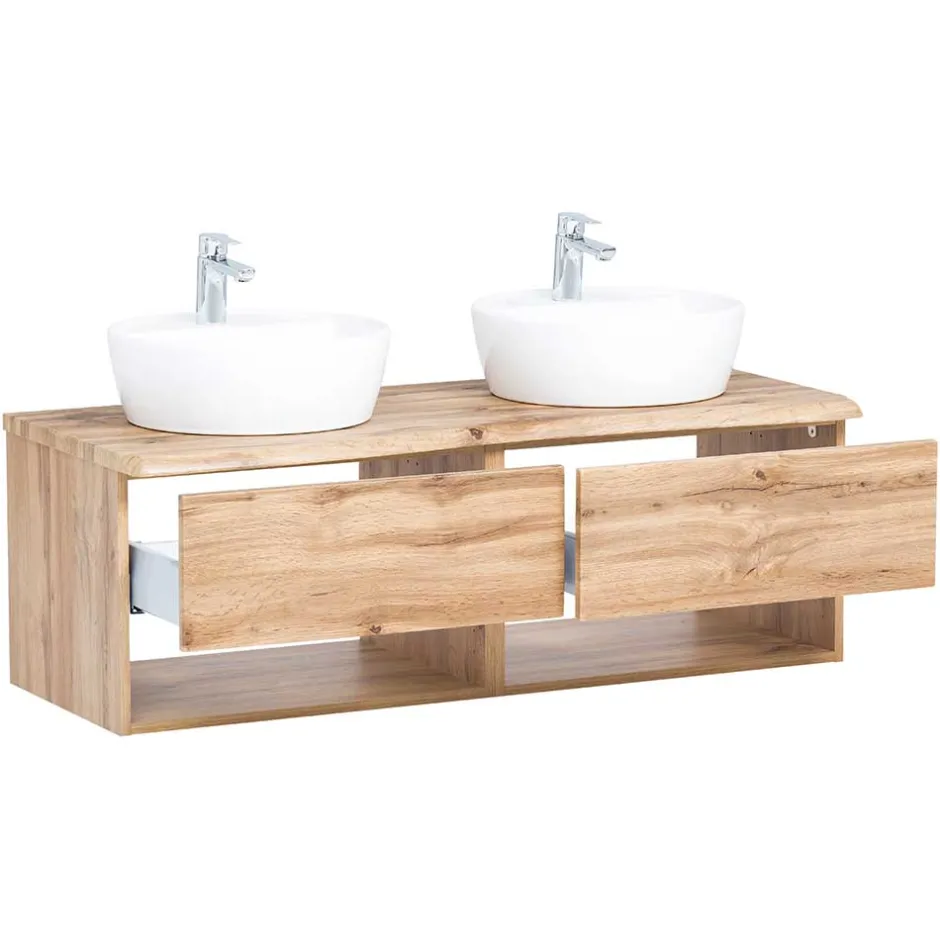 Wohnen Wand Waschtisch mit zwei Aufsatz-Waschbecken - Tofias