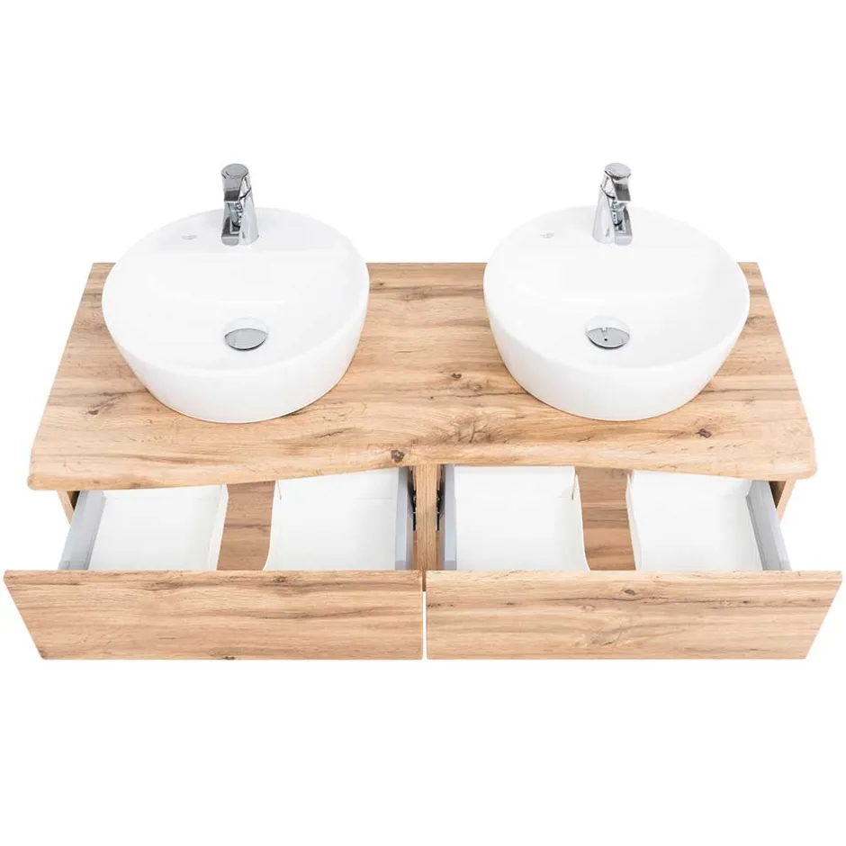 Wohnen Wand Waschtisch mit zwei Aufsatz-Waschbecken - Tofias