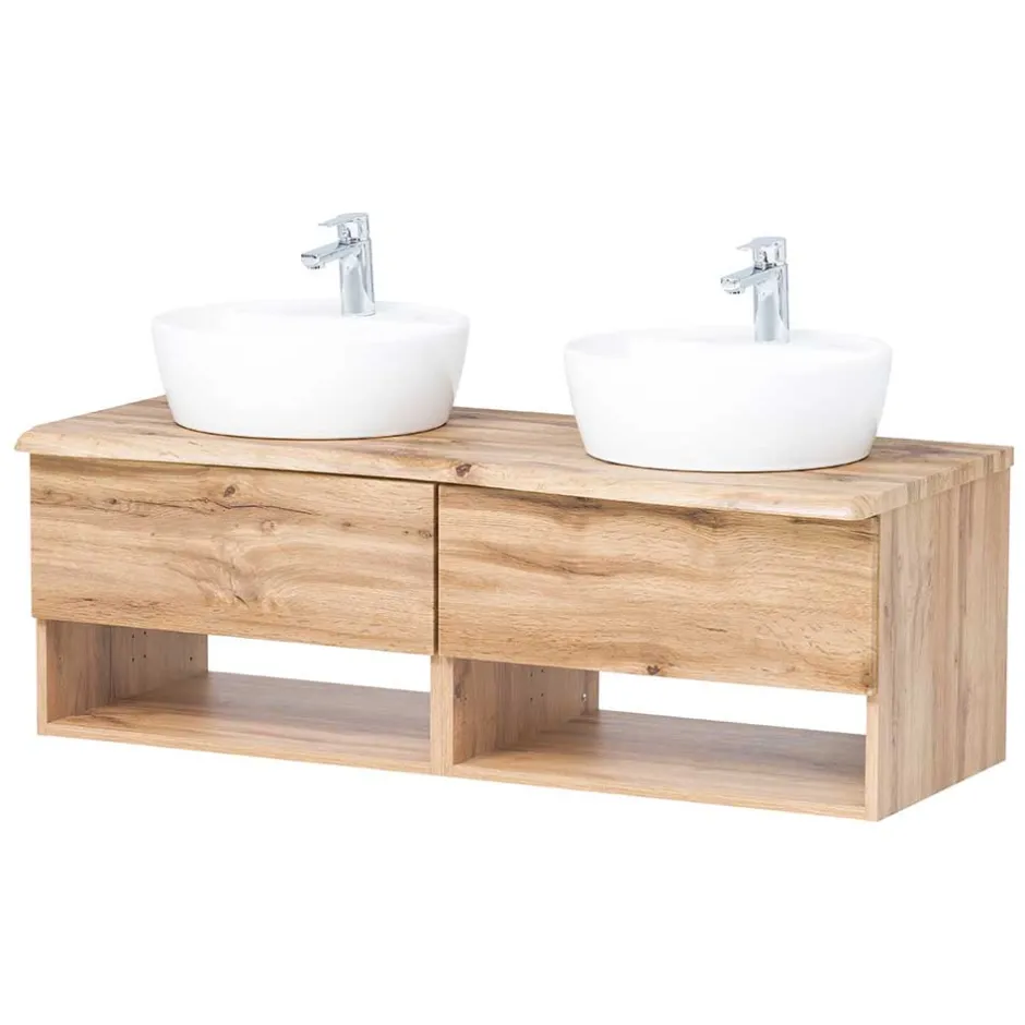 Wohnen Wand Waschtisch mit zwei Aufsatz-Waschbecken - Tofias