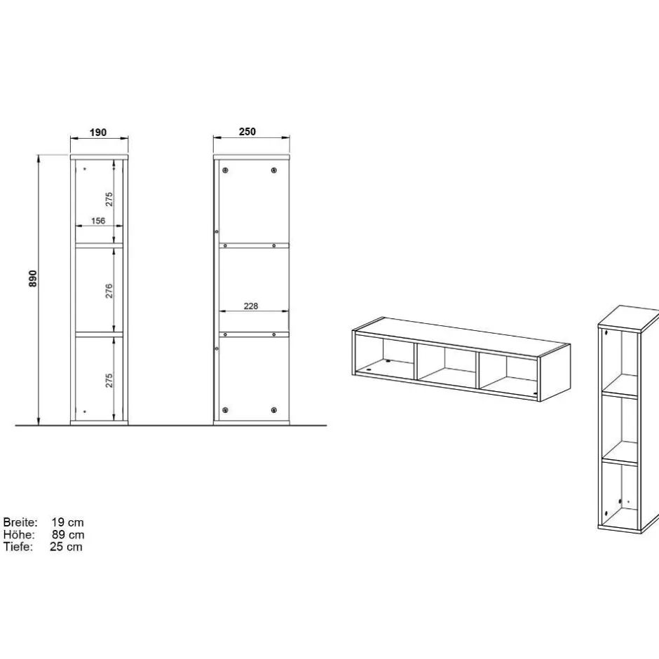Kinder Wohnen Wandregal in Grau mit drei Fächern - Suzanas