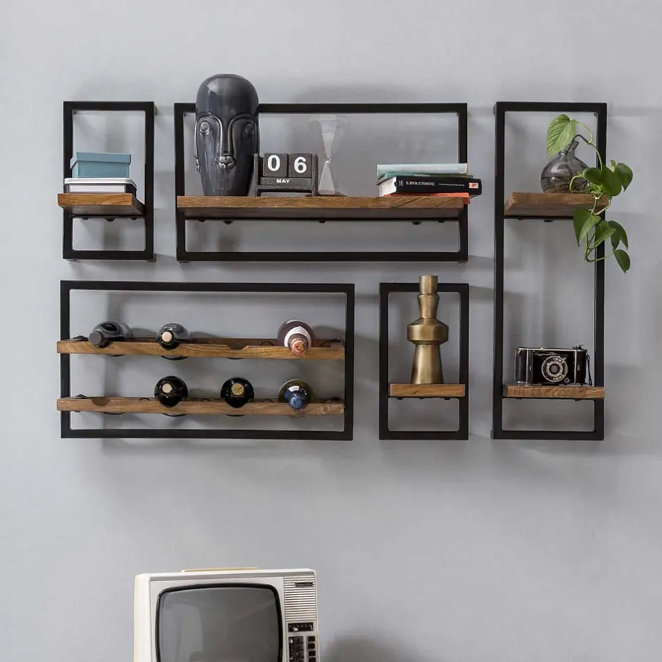 Wohnen Wandregal Kombination mit Flaschenablagen - Filurina (fünfteilig)