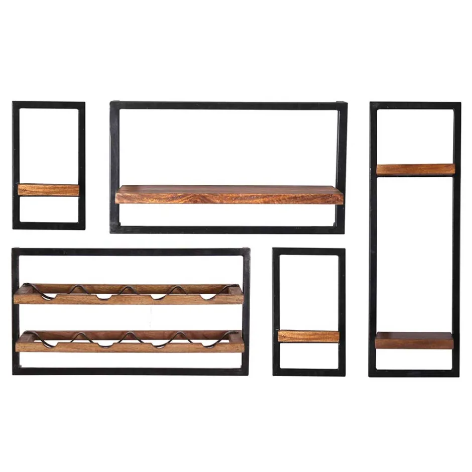 Wohnen Wandregal Kombination mit Flaschenablagen - Filurina (fünfteilig)