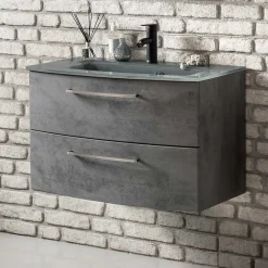 Wand-Waschtisch mit Glasbecken in Grau - Dastroz^Wohnen