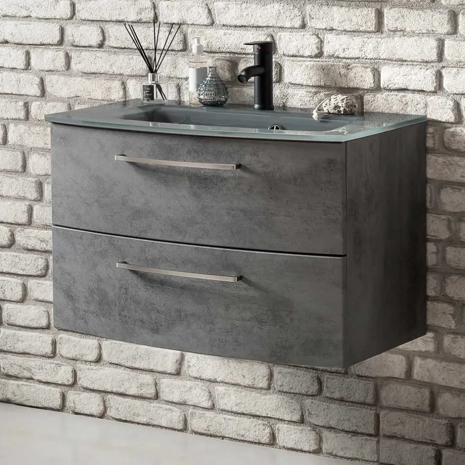 Wand-Waschtisch mit Glasbecken in Grau - Dastroz^Wohnen