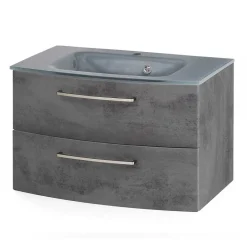 Wand-Waschtisch mit Glasbecken in Grau - Dastroz^Wohnen