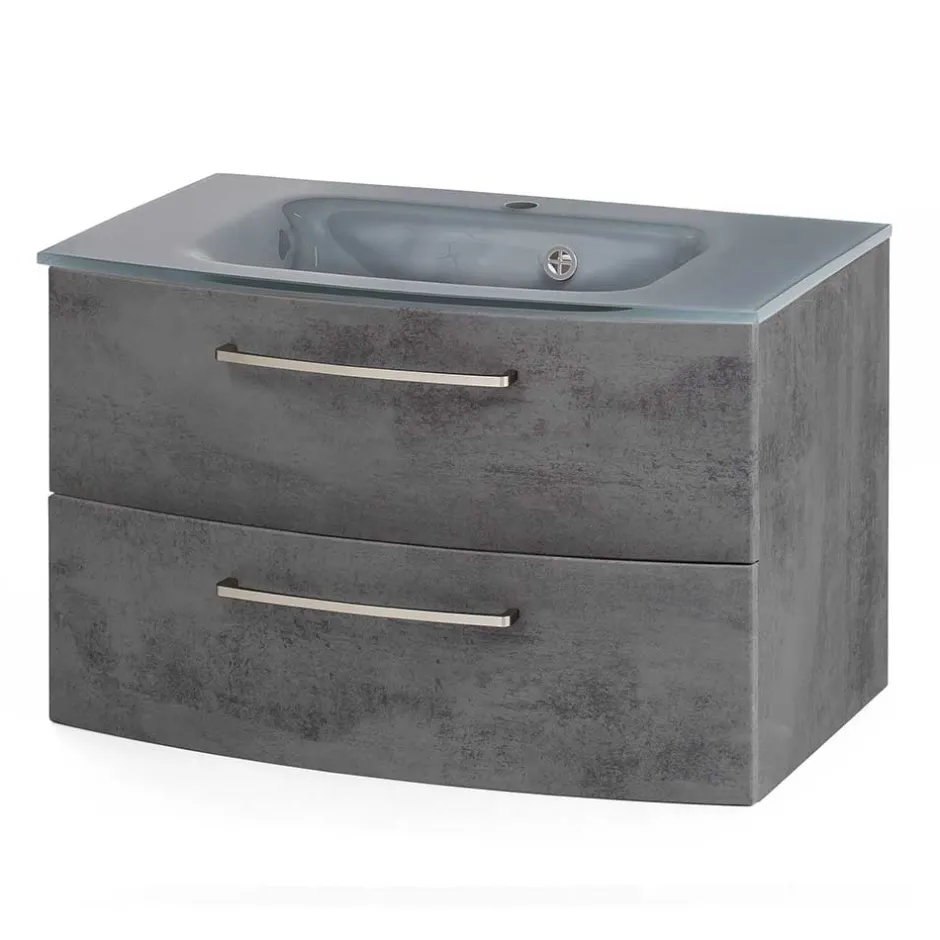 Wand-Waschtisch mit Glasbecken in Grau - Dastroz^Wohnen