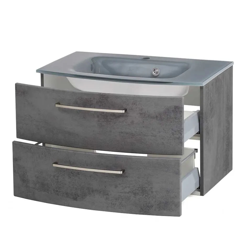 Wand-Waschtisch mit Glasbecken in Grau - Dastroz^Wohnen