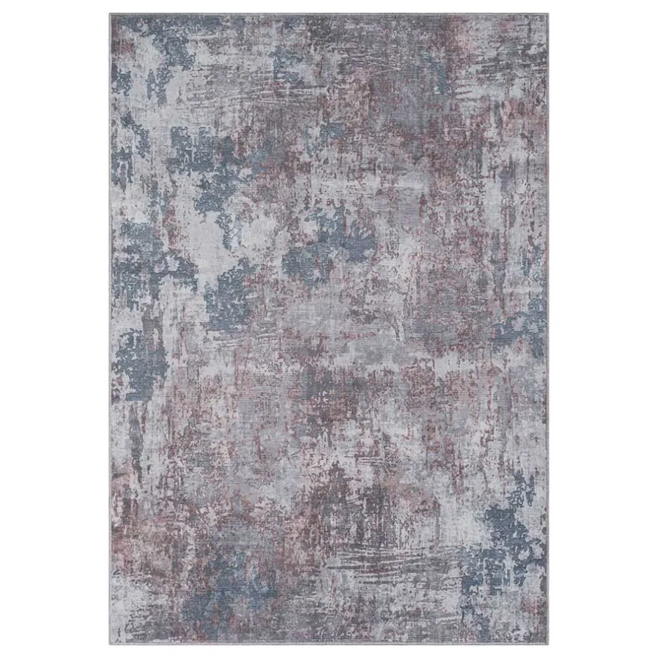 Waschbarer Teppich in Blaugrau und Terracotta - Ursela^Wohnen Best