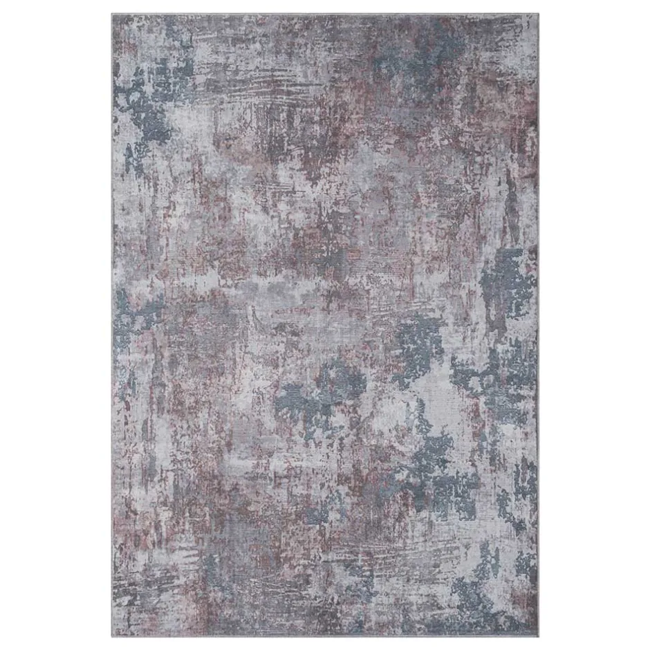 Waschbarer Teppich in Blaugrau und Terracotta - Ursela^Wohnen Best