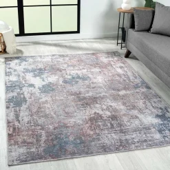 Waschbarer Teppich in Blaugrau und Terracotta - Ursela^Wohnen Best