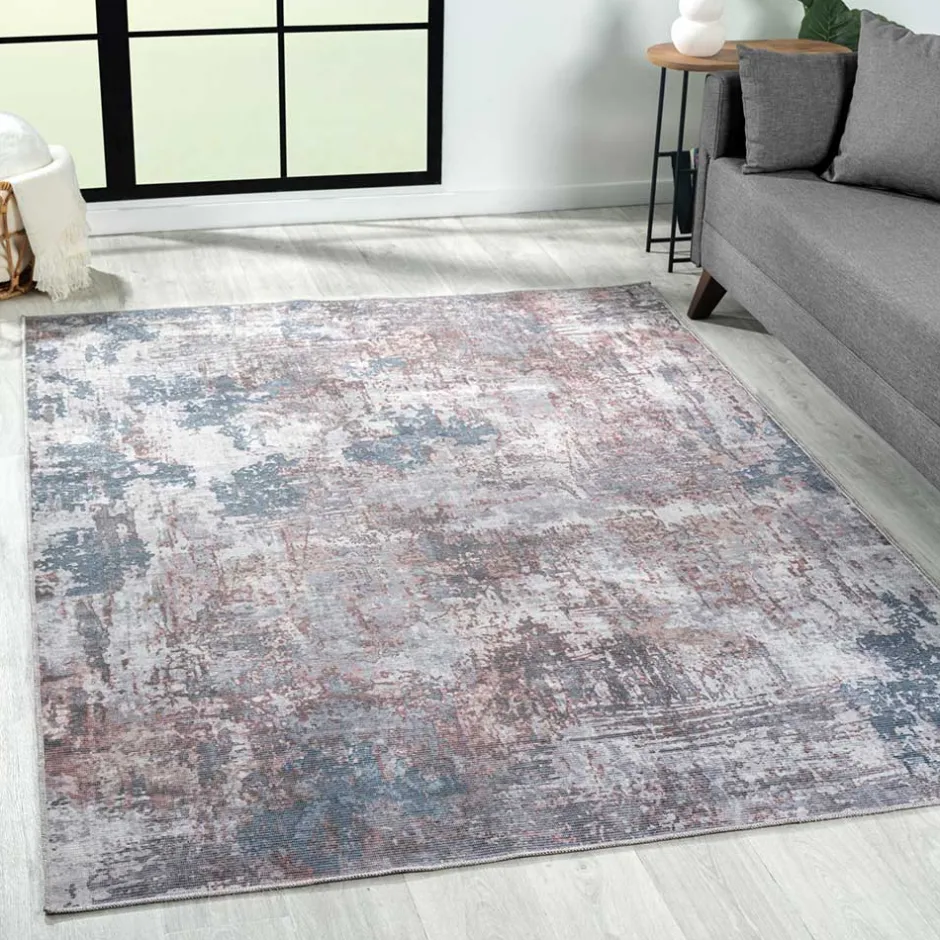 Waschbarer Teppich in Blaugrau und Terracotta - Ursela^Wohnen Best