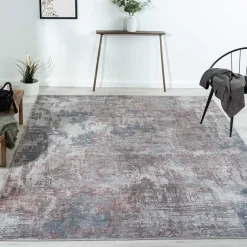 Waschbarer Teppich in Blaugrau und Terracotta - Ursela^Wohnen Best