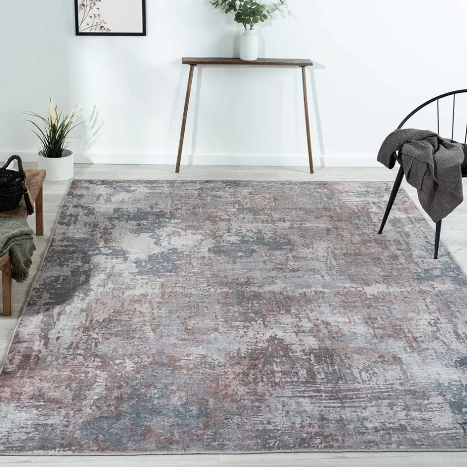 Waschbarer Teppich in Blaugrau und Terracotta - Ursela^Wohnen Best