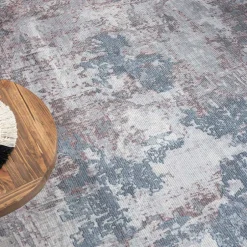 Waschbarer Teppich in Blaugrau und Terracotta - Ursela^Wohnen Best