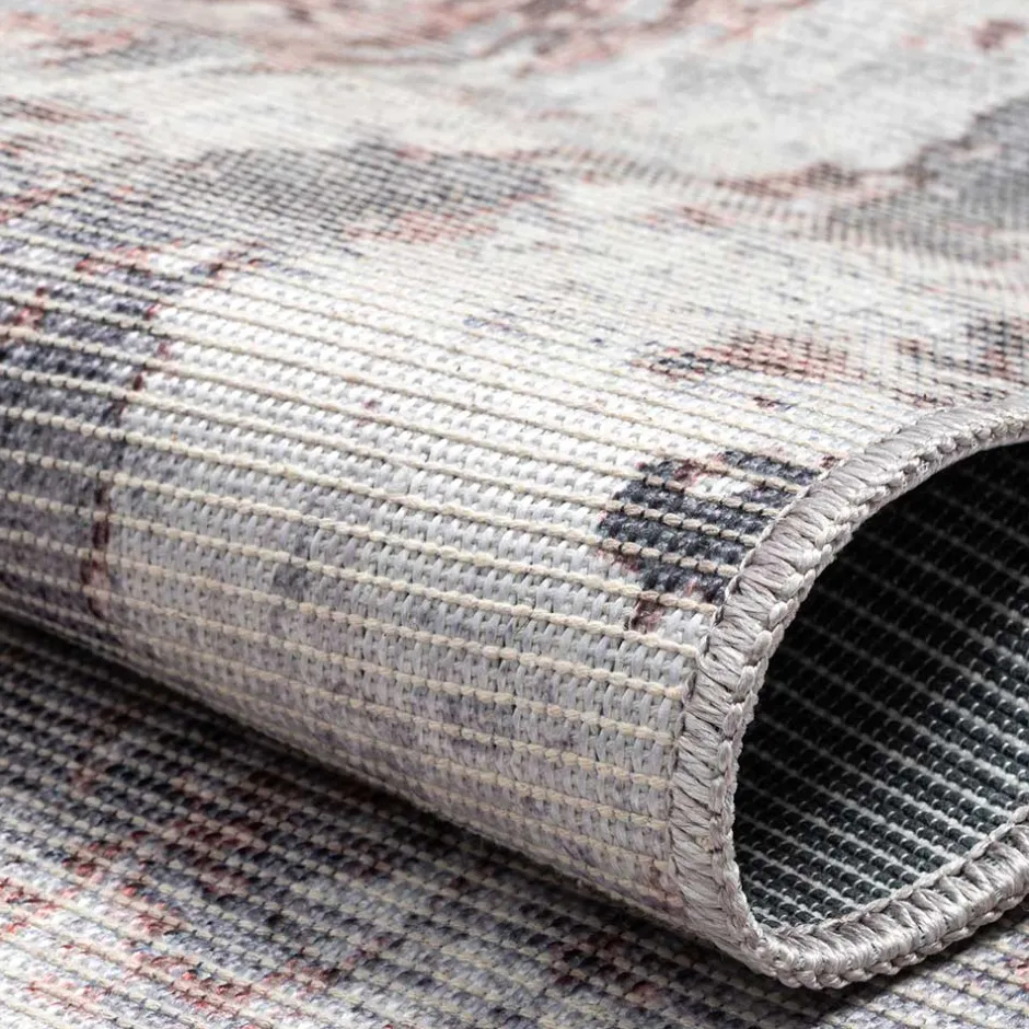 Waschbarer Teppich in Blaugrau und Terracotta - Ursela^Wohnen Best