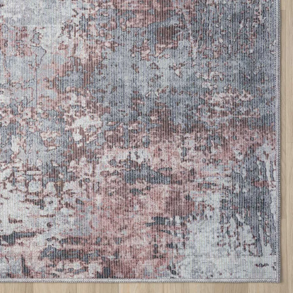 Waschbarer Teppich in Blaugrau und Terracotta - Ursela^Wohnen Best