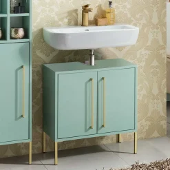 Wohnen Waschbeckenschrank in Mintgrün & Gold - Aparcian