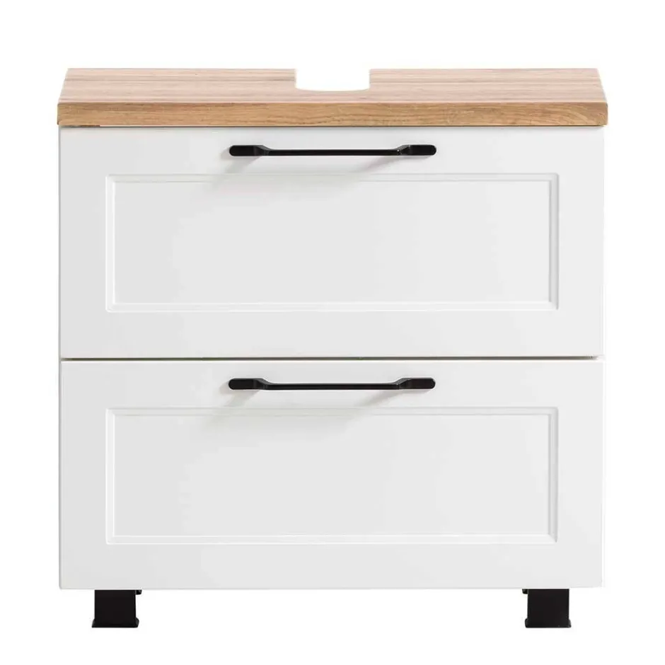 Waschbeckenunterschrank in Weiß mit Wildeiche - Gyatso^Wohnen