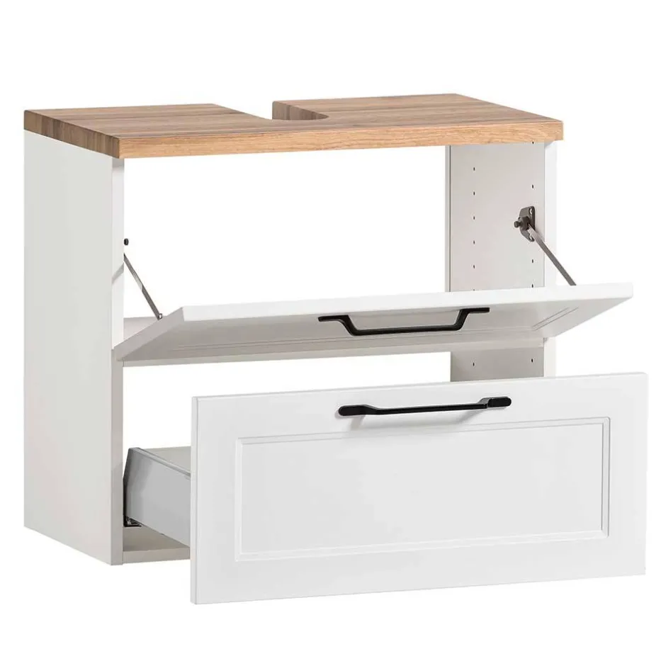 Waschbeckenunterschrank in Weiß mit Wildeiche - Gyatso^Wohnen