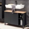 Wohnen Waschbeckenunterschrank in Schwarz mit Wildeiche Dekor - Riguna