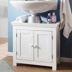 Wohnen Waschbeckenunterschrank in Weiß mit Doppeltür - Hank