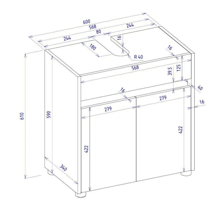 Wohnen Waschbeckenunterschrank in Anthrazit - Ahilav