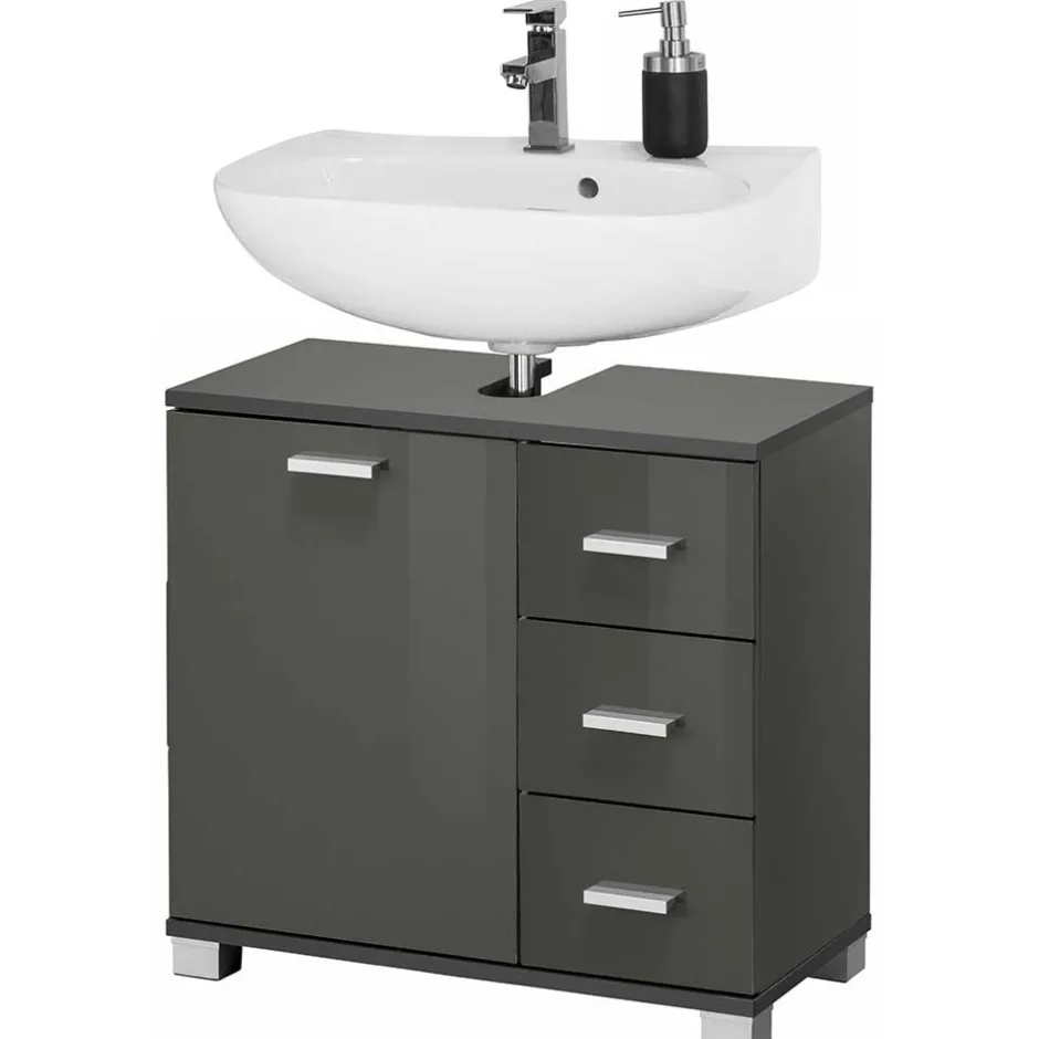 Wohnen Waschbeckenunterschrank in Grau glänzend - Ulivia