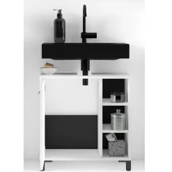 Waschbeckenunterschrank in Weiß mit Schwarz - Envaton^Wohnen