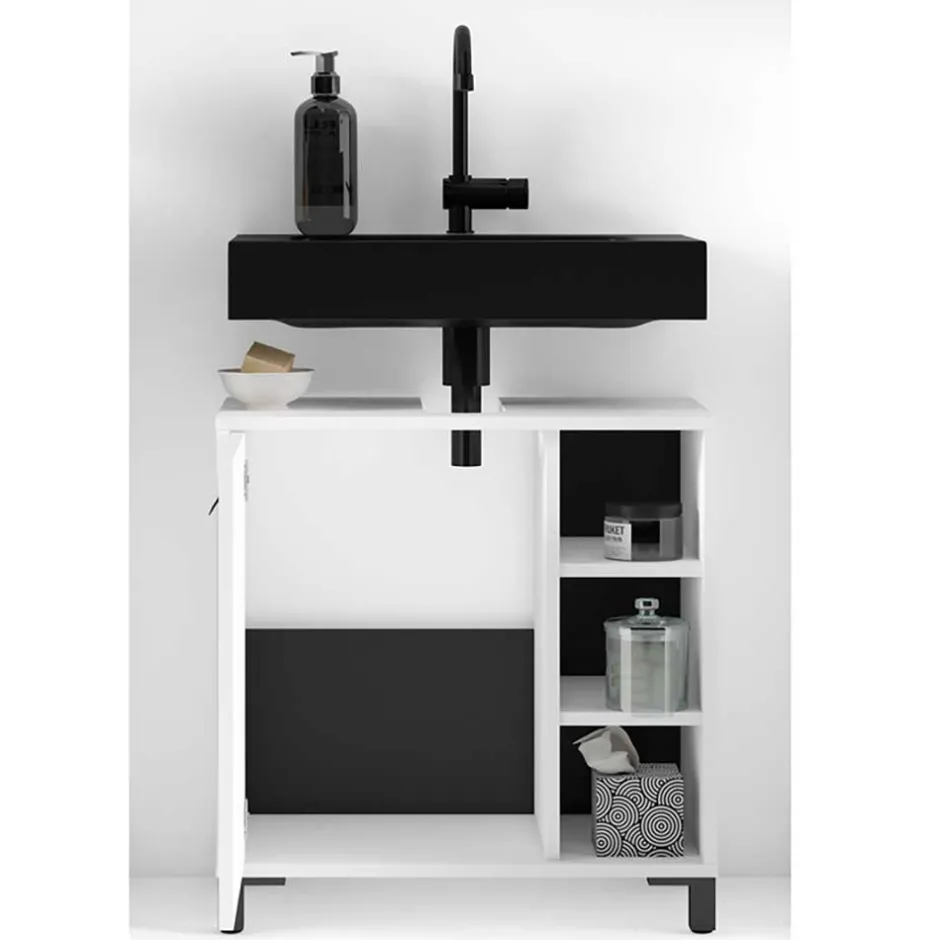 Waschbeckenunterschrank in Weiß mit Schwarz - Envaton^Wohnen