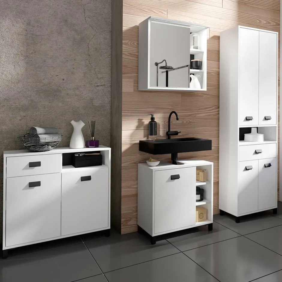 Waschbeckenunterschrank in Weiß mit Schwarz - Envaton^Wohnen