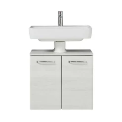 Waschbeckenunterschrank in Eiche Weiß Holzdekor - Smaranda^Wohnen