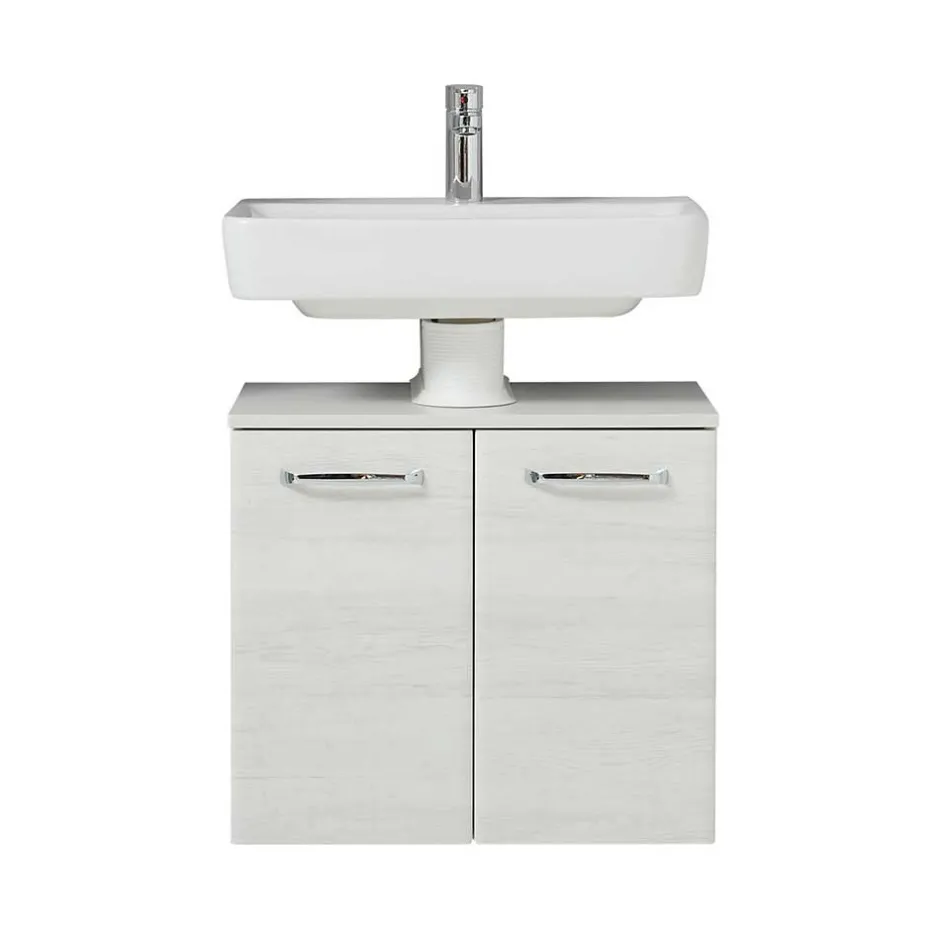 Waschbeckenunterschrank in Eiche Weiß Holzdekor - Smaranda^Wohnen