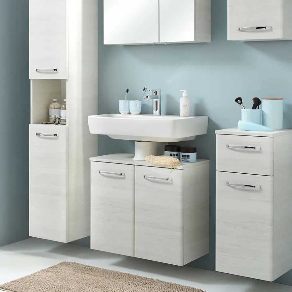 Waschbeckenunterschrank in Eiche Weiß Holzdekor - Smaranda^Wohnen
