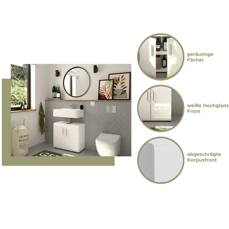 Wohnen Waschbeckenunterschrank in Weiß hochglänzend - Rirua