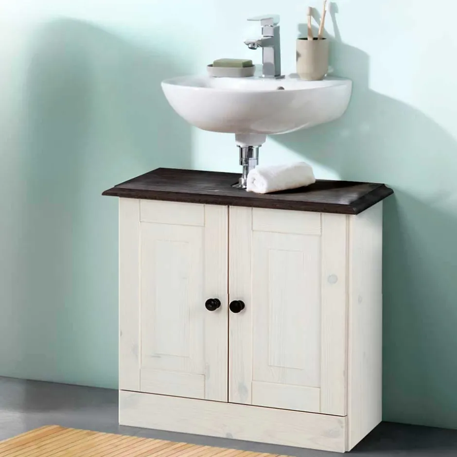 Waschbeckenunterschrank in Weiß mit Dunkelbraun - Malka^Wohnen Best