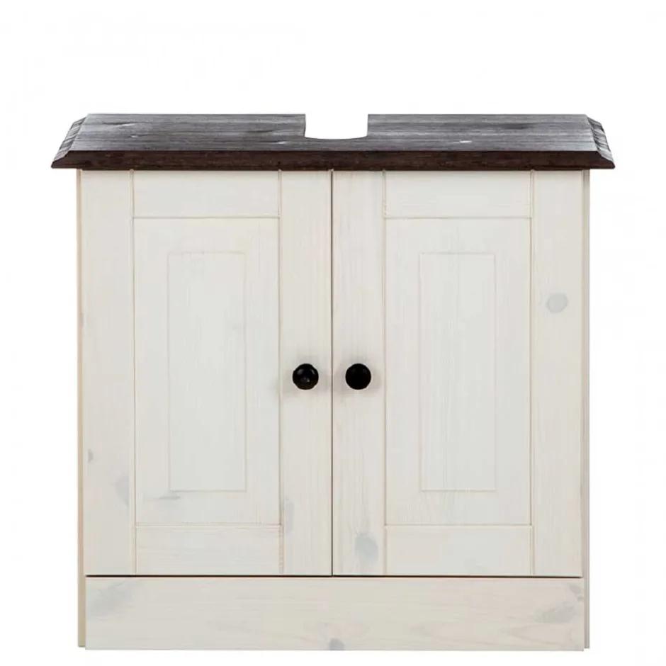 Waschbeckenunterschrank in Weiß mit Dunkelbraun - Malka^Wohnen Best