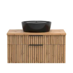 Wohnen Waschkommode mit Aufsatzbecken in Schwarz - Crystoga