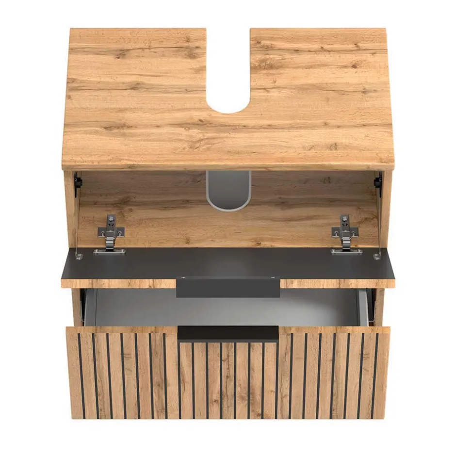 Wohnen Waschkonsole & Midischrank & LED Spiegel - Crystoga (dreiteilig)