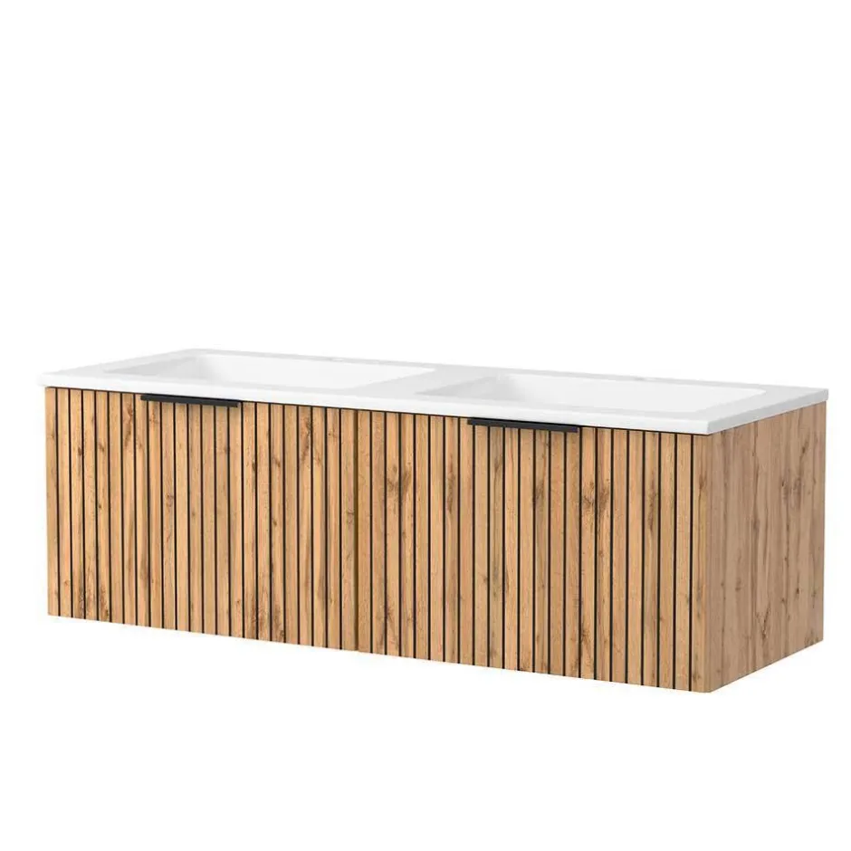 Waschkonsole Duo & Lichtspiegel & Schrank - Crystoga (vierteilig)^Wohnen New