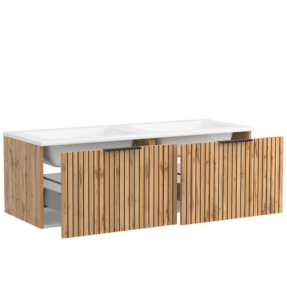 Waschkonsole Duo & Lichtspiegel & Schrank - Crystoga (vierteilig)^Wohnen New