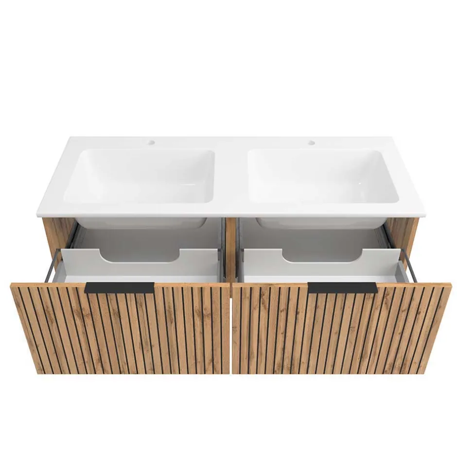 Waschkonsole Duo & Lichtspiegel & Schrank - Crystoga (vierteilig)^Wohnen New